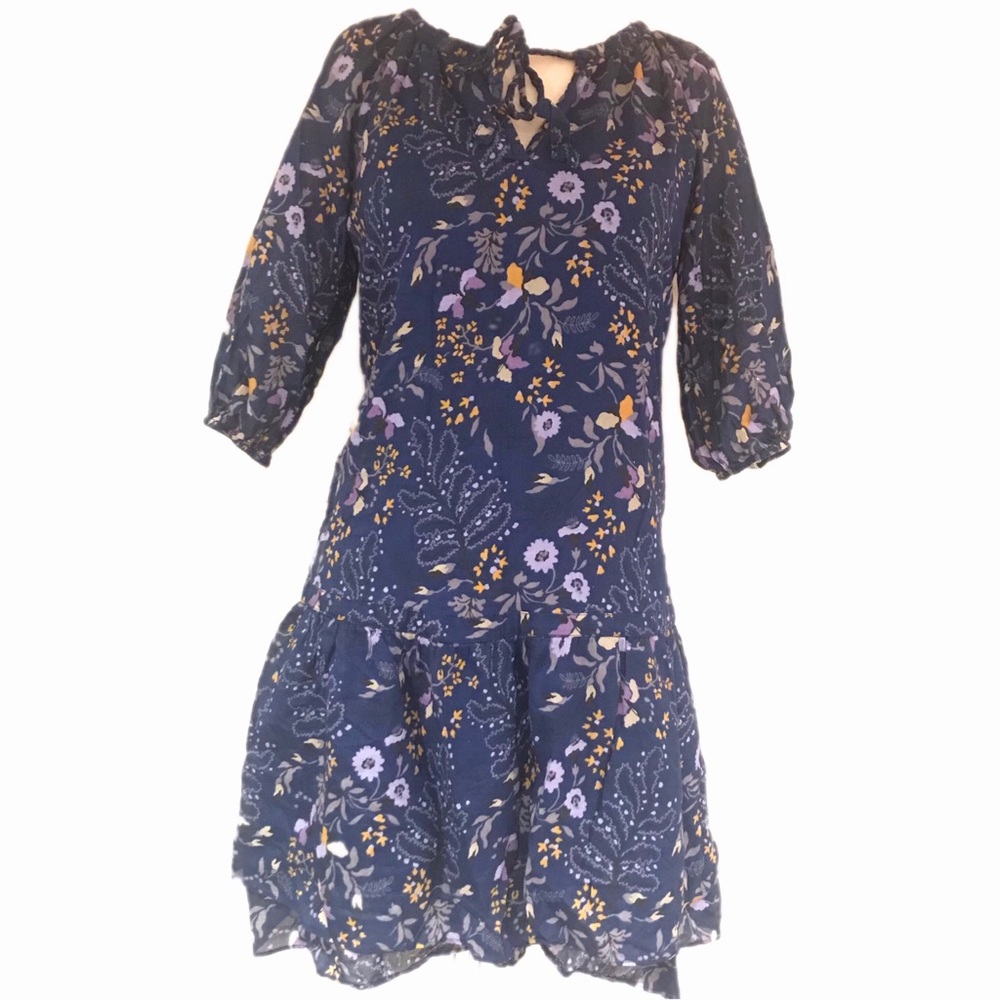 GAP Blue Floral Dress 3/4 Sleeve